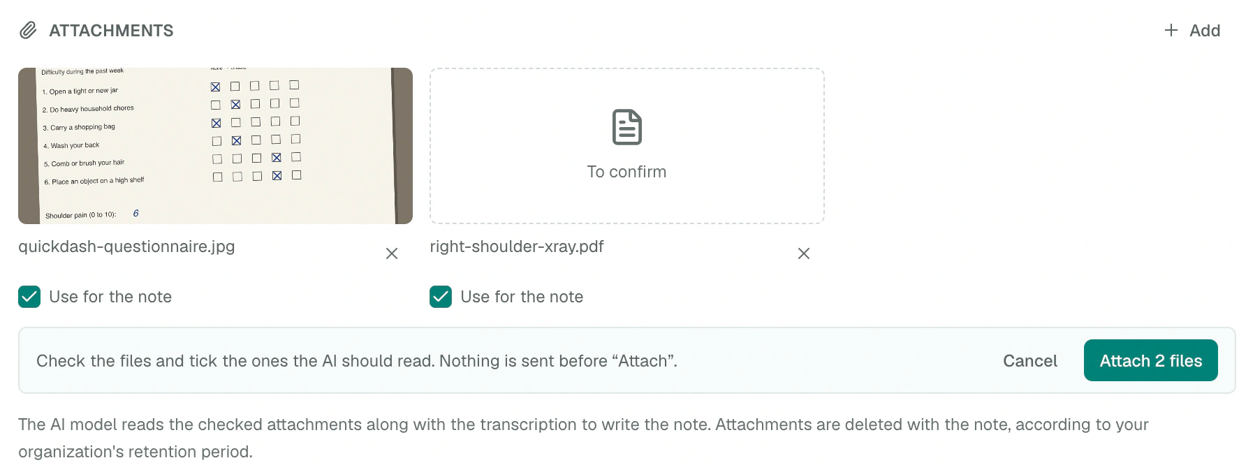 A photo and a PDF to confirm before upload