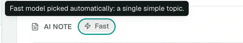 Auto picked Fast: a single simple topic Fast badge on a note written in Auto, with its reason